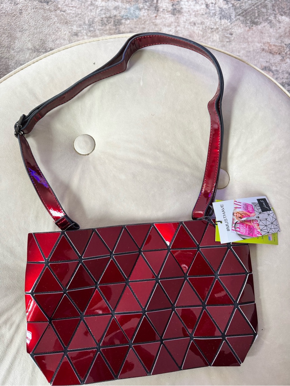 Jun5 Burgundy Geometric Panel Shoulder Bag